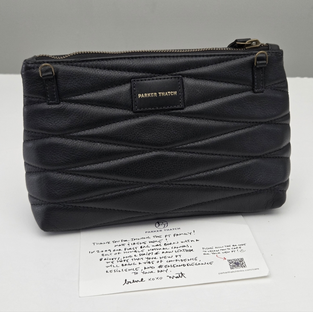 PARKER THATCH BELLA CLUTCH BAG - BLACK QUILTED LEATHER